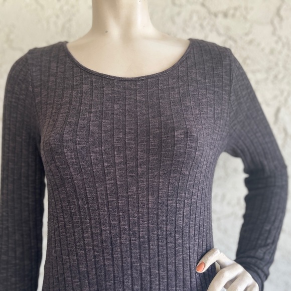 MICHAEL STARS Dress Charcoal Gray Ribbed Stretch Long Sleeve Sweater Tunic M - Picture 3 of 7